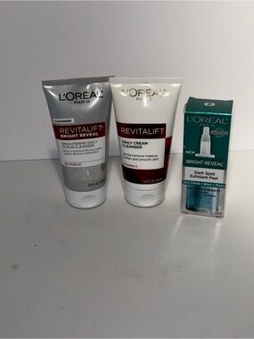 L'Oreal Revitalift Cleansers & Exfoliant Peel Bundle of 3- White, Silver & Teal